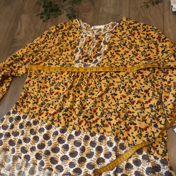 Dr2 Plus Floral Top Flowy Yellow Long Sleeve Boho - Picture 6 of 8